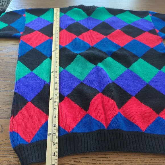 Vintage ADELE knitwear long sleeve colorful diamond print Cardigan Sweater‎ L XL - Picture 14 of 14